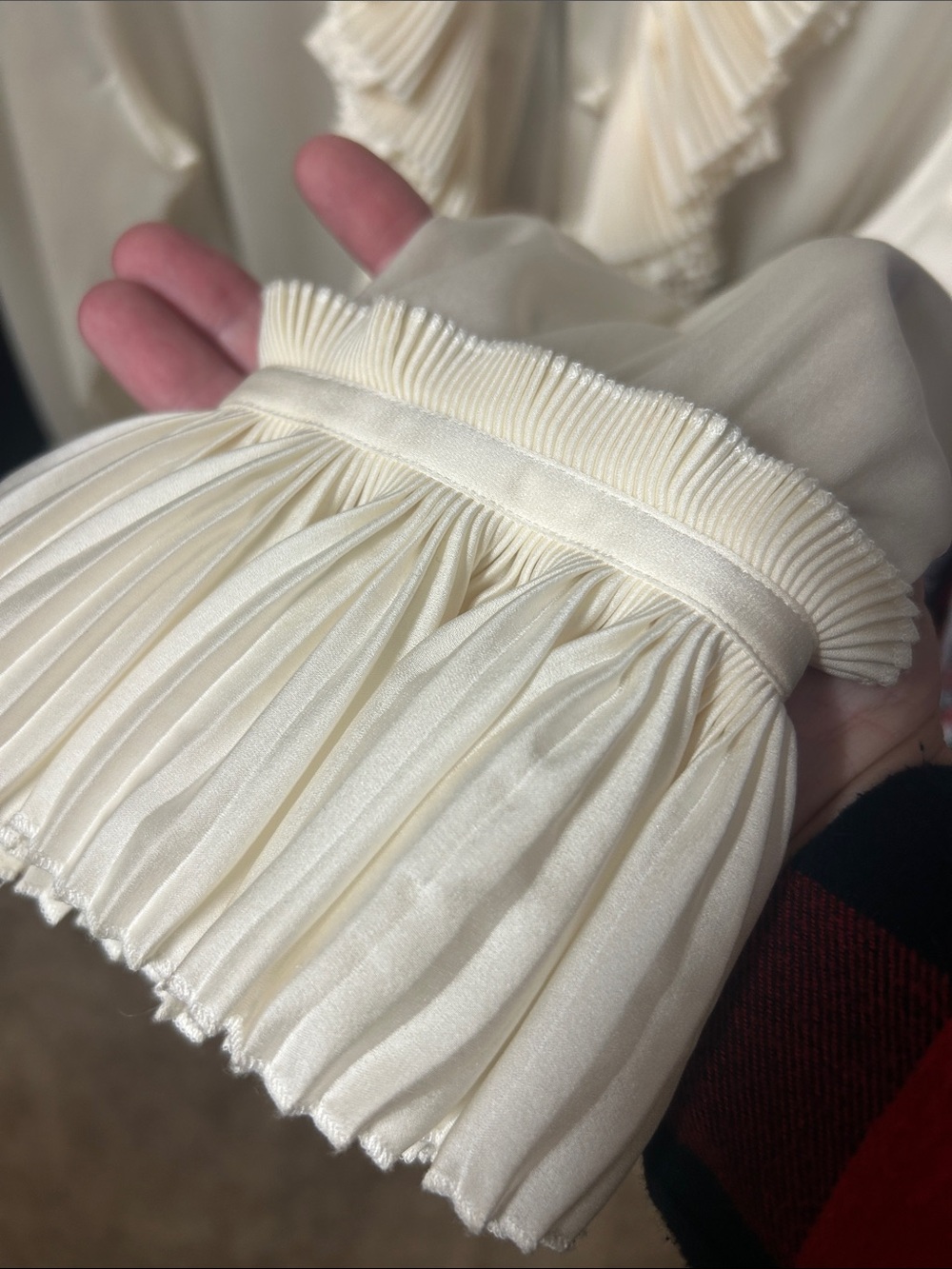 St. John Cream Pleated-Ruffle Silk Blouse - Picture 4 of 6